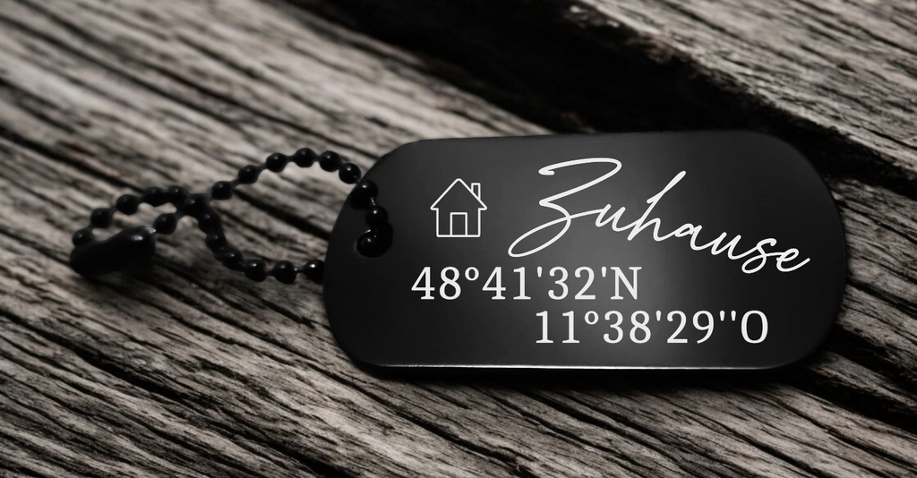 Schlüsselanhänger Zuhause mit Koordinaten