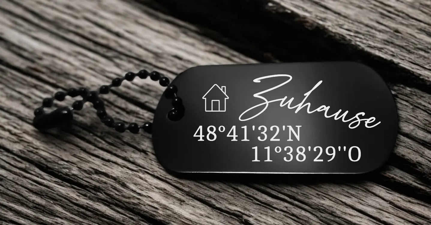 Schlüsselanhänger Zuhause mit Koordinaten