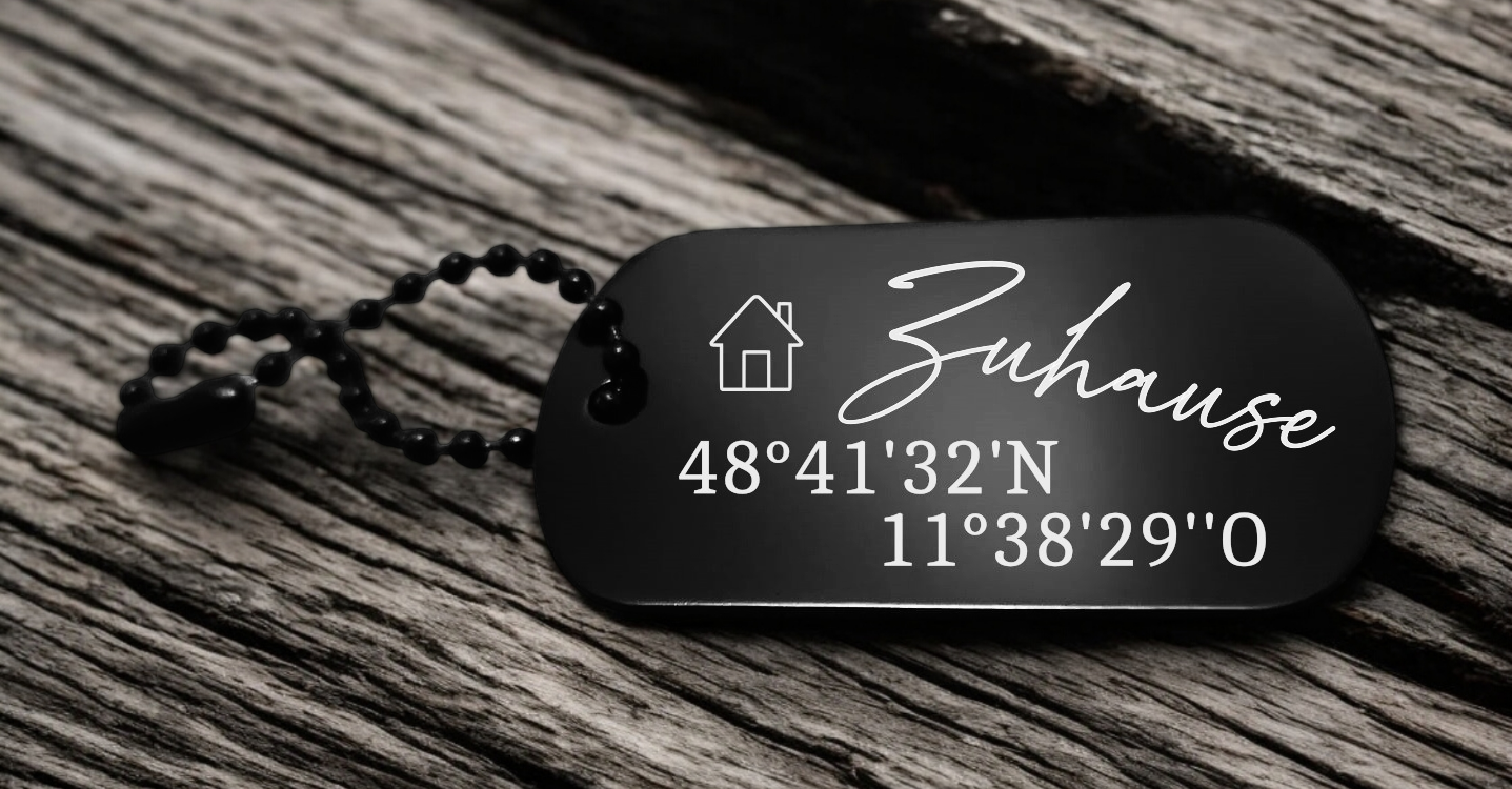 Schlüsselanhänger Zuhause mit Koordinaten
