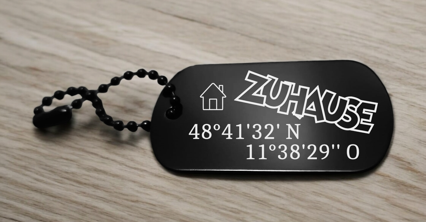 Schlüsselanhänger Zuhause mit Koordinaten