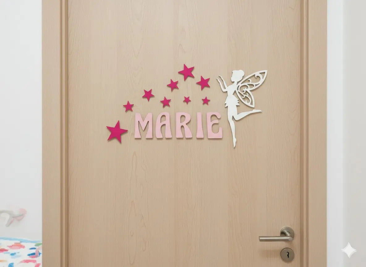 Türschild Namensschild Kinderzimmer Türe Deko Türdeko Kids Zug Fee Sterne Bunt