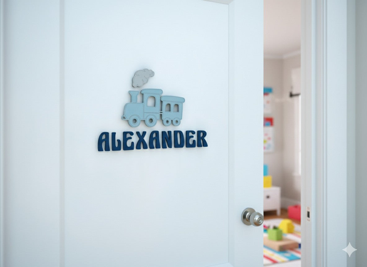Türschild Namensschild Kinderzimmer Türe Deko Türdeko Kids Zug Fee Sterne Bunt