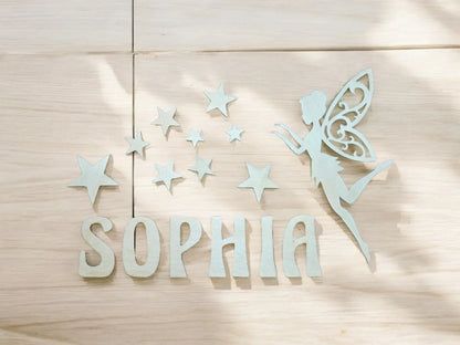 Türschild Namensschild Kinderzimmer Türe Deko Türdeko Kids Zug Fee Sterne Bunt