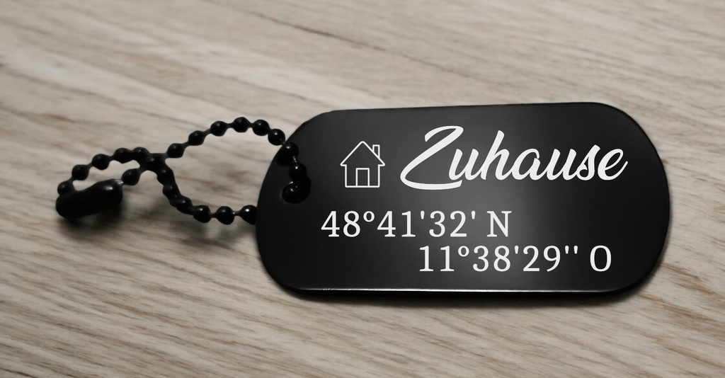 Schlüsselanhänger Zuhause mit Koordinaten