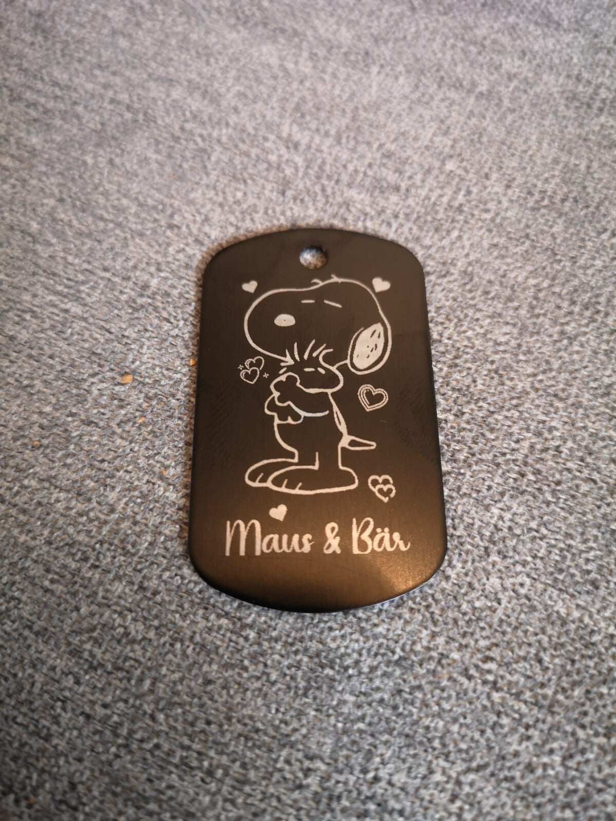 Schlüsselanhänger Pink / Schwarz Snoopy Woodstock personalisierbar Wunschtext