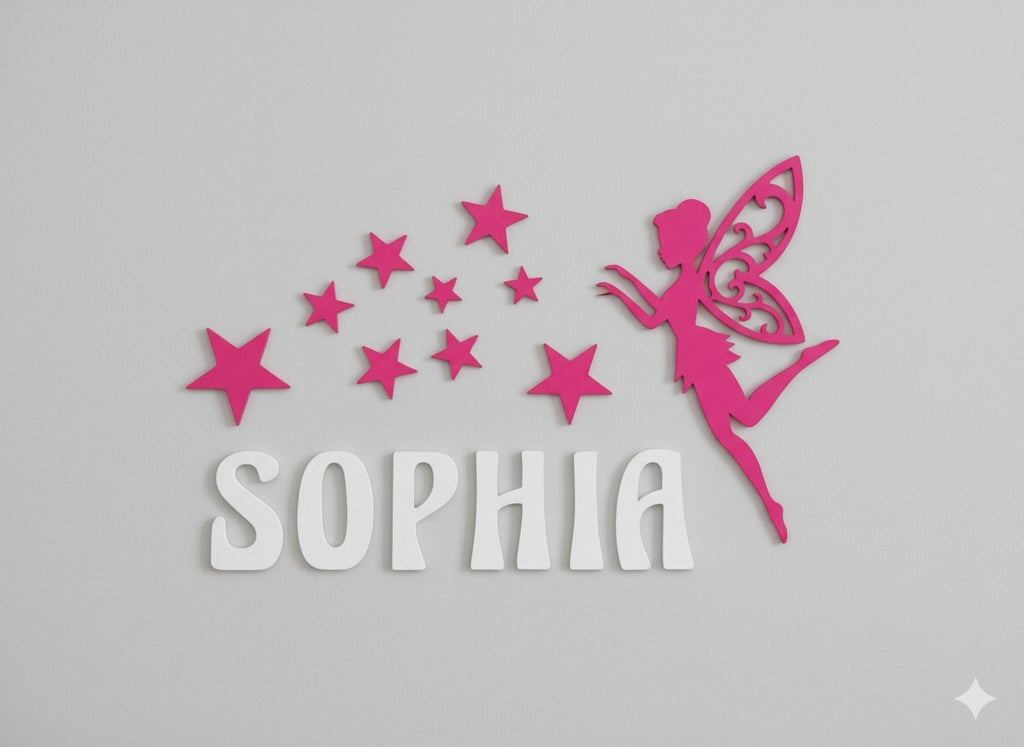 Türschild Namensschild Kinderzimmer Türe Deko Türdeko Kids Zug Fee Sterne Bunt