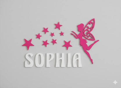 Türschild Namensschild Kinderzimmer Türe Deko Türdeko Kids Zug Fee Sterne Bunt