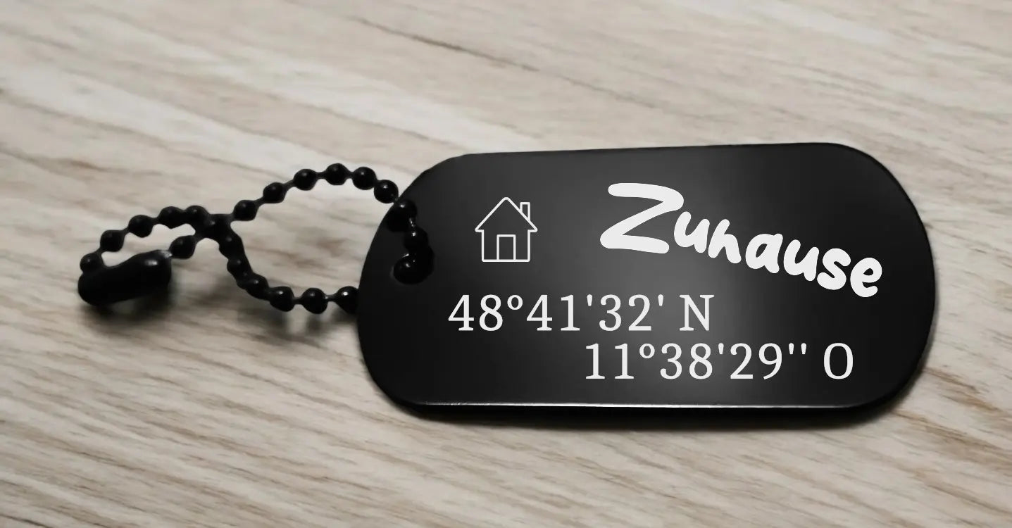 Schlüsselanhänger Zuhause mit Koordinaten