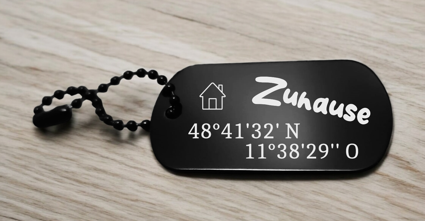 Schlüsselanhänger Zuhause mit Koordinaten