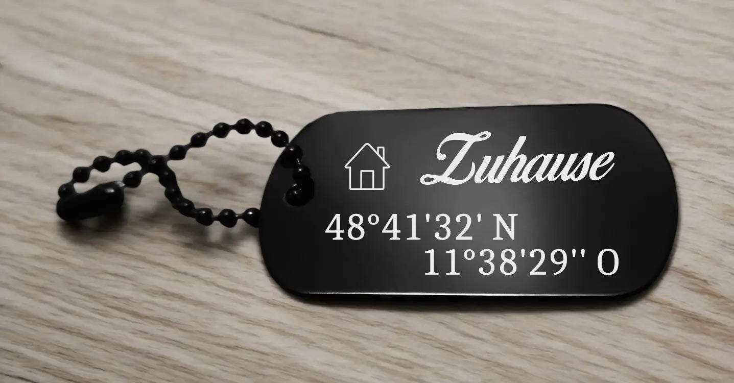 Schlüsselanhänger Zuhause mit Koordinaten