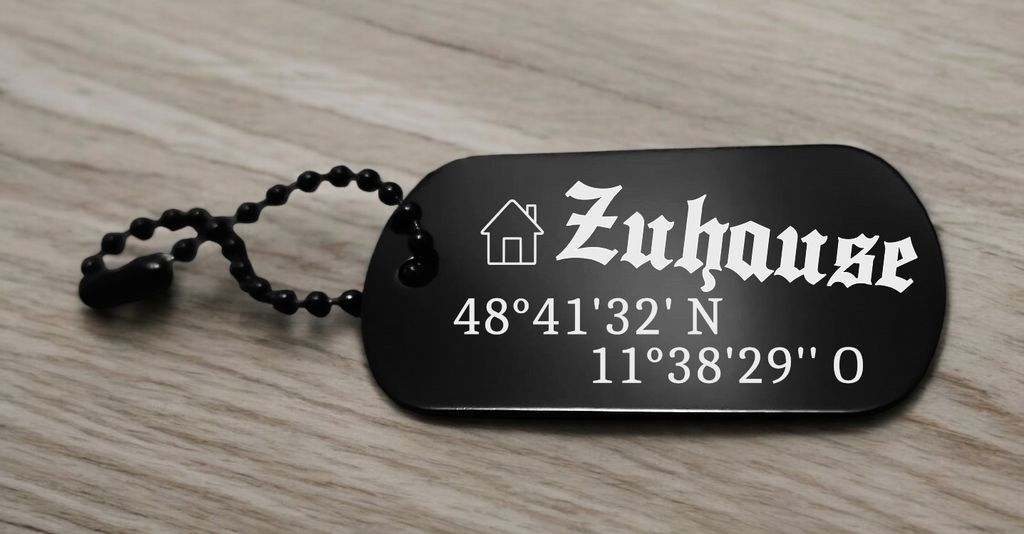 Schlüsselanhänger Zuhause mit Koordinaten