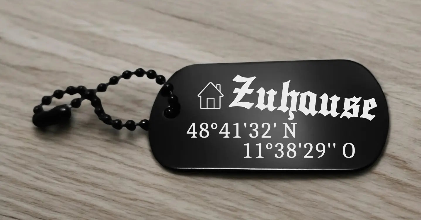 Schlüsselanhänger Zuhause mit Koordinaten