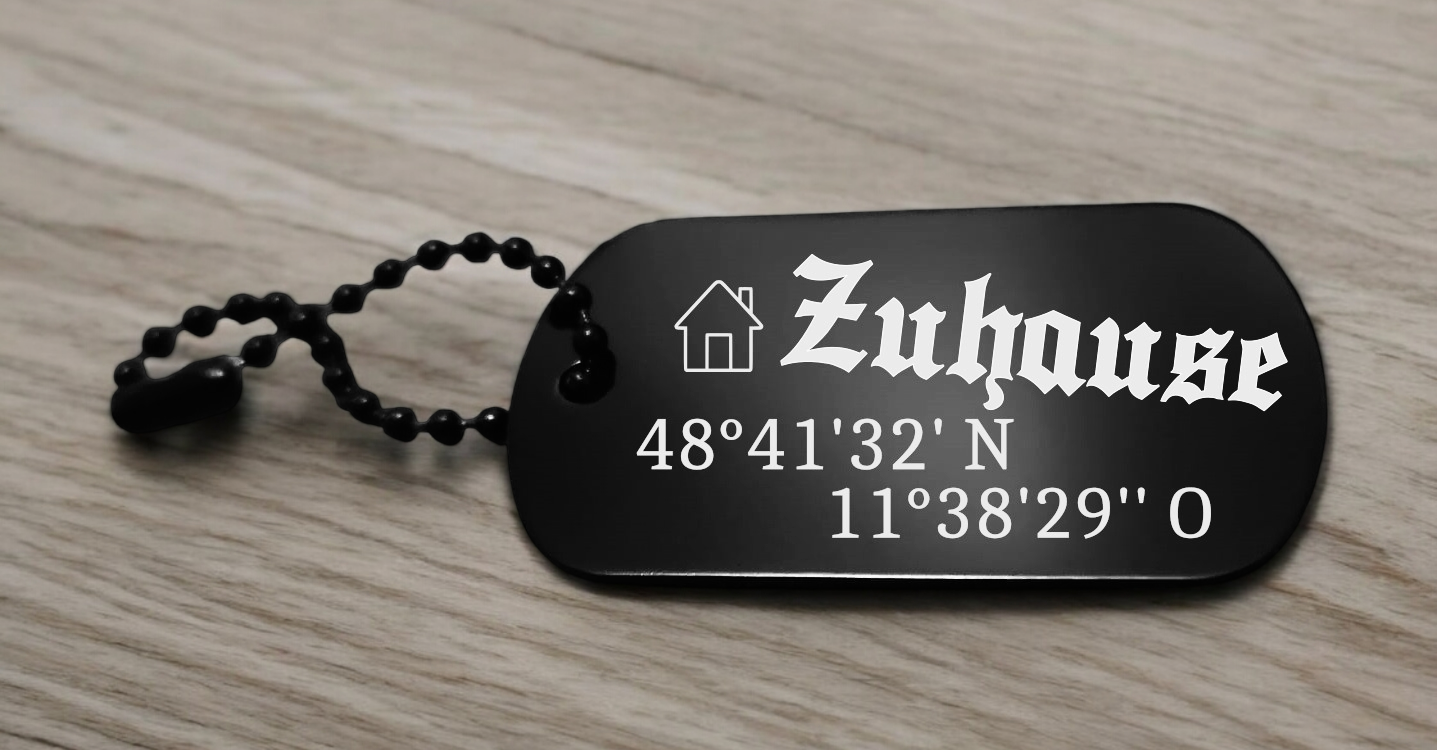 Schlüsselanhänger Zuhause mit Koordinaten