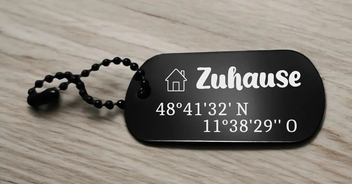Schlüsselanhänger Zuhause mit Koordinaten