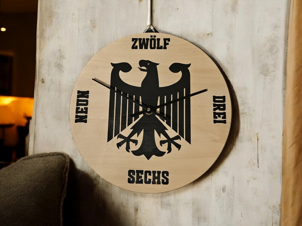 Wanduhr im Deutschland Design, Bundesadler Holz