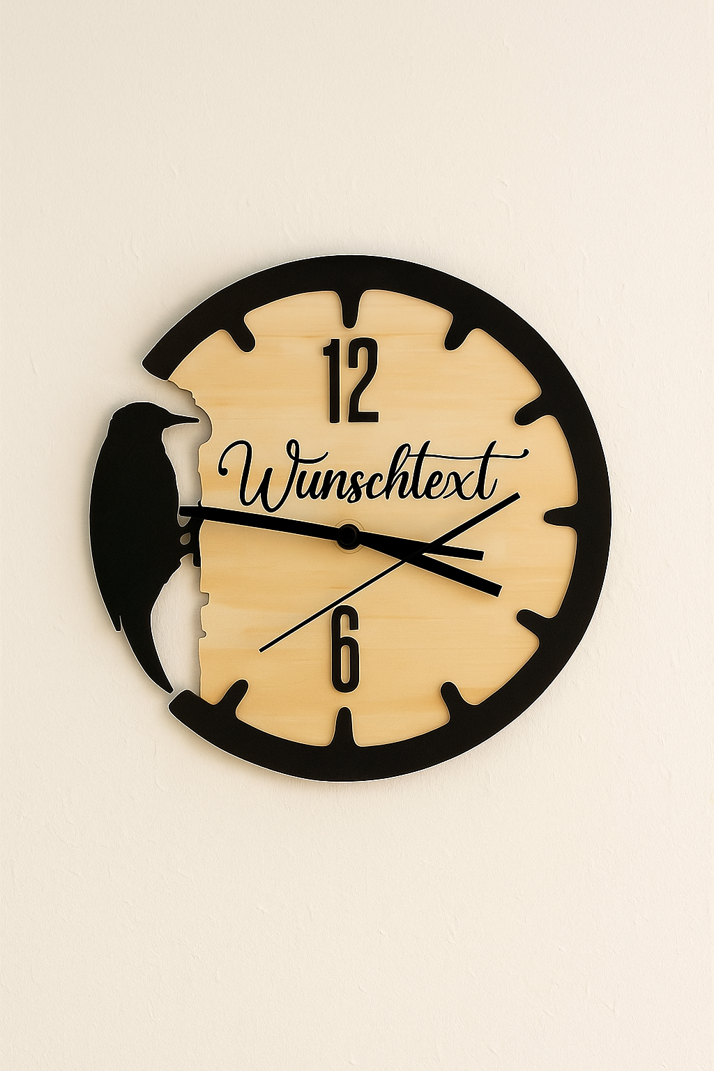 Wanduhr "Woodpecker" mit 3D Effekt und LED Hintergrundbeleuchtung